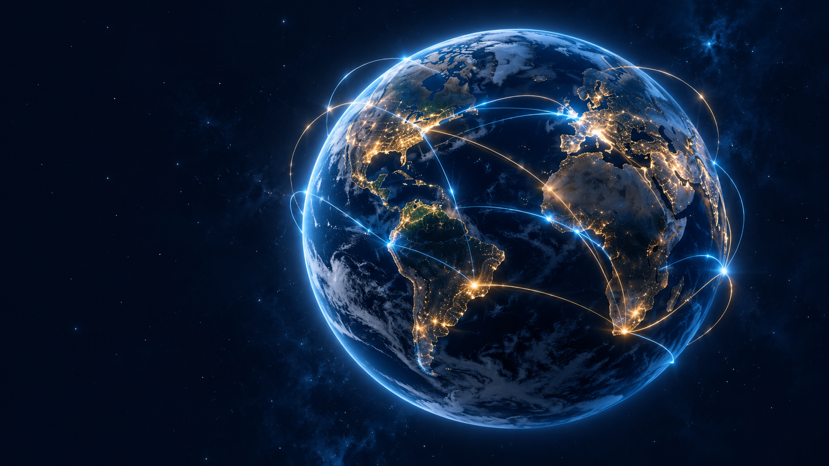 Illuminated globe with connections illustrating global money movement